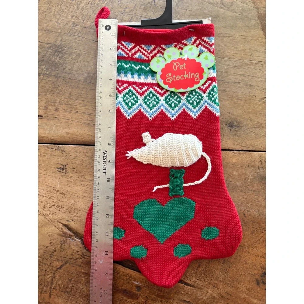 Red Knit Pet Cat Christmas Stocking Paw Shape Crochet Mouse The‎ Jabara Group